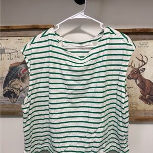 Old Navy Green and White Striped Short Sleeve Tee